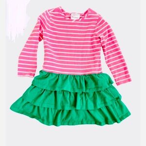 Hanna Andersson LS pink white striped green ruffle dress GUC girls 8 130…